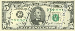 Astronaut Autographed 5 Dollar Bill